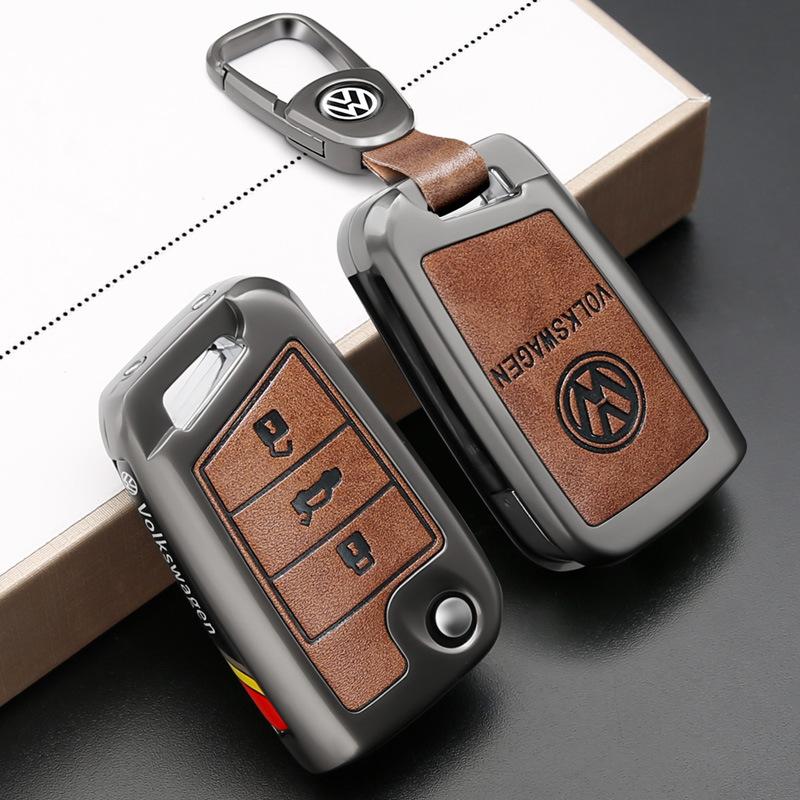 Zinc Alloy Leather Car Key Case Cove Key Fob Shell Protector For VW Volkswagen Golf 7 MK7 Tiguan MK2 Auto Keychain Accessories