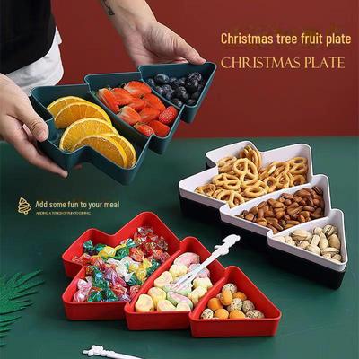 Weihnachtsbaum-Snack- und Obstteller mit Telefonhalter – mehrere Fächer, Anti-Fall-Design