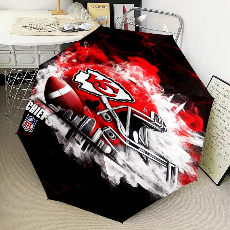 Kansas City Chiefs Logo Umbrella Folding Umbrella, Automatic Umbrella 8-Frame for Travel, Camping Use Gift for Halloween Christmas