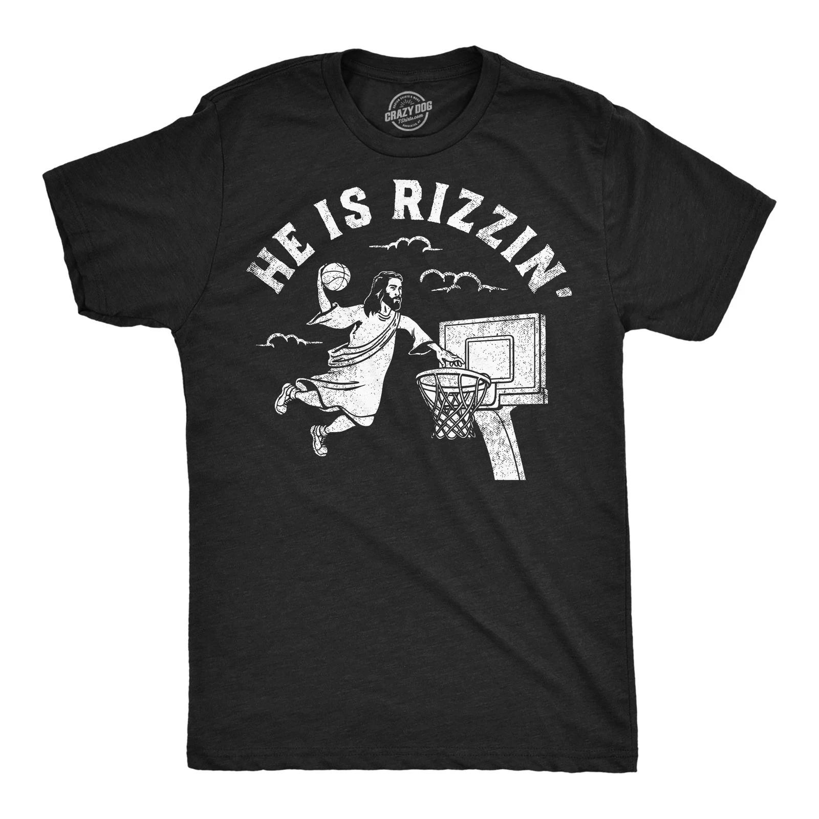 Mens Funny T Shirts He Is Rizzin Sarcastic Jesus Graphic Tee for Men L