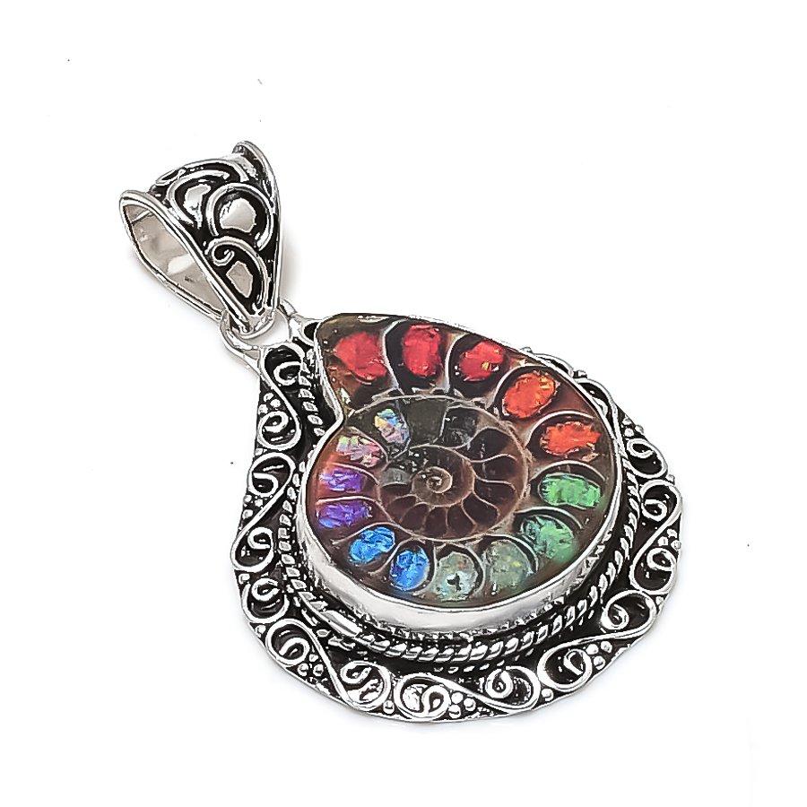 Natural Titanium Ammonite Gemstone 925 Sterling Silver Pendant 2.01  ETC-14031