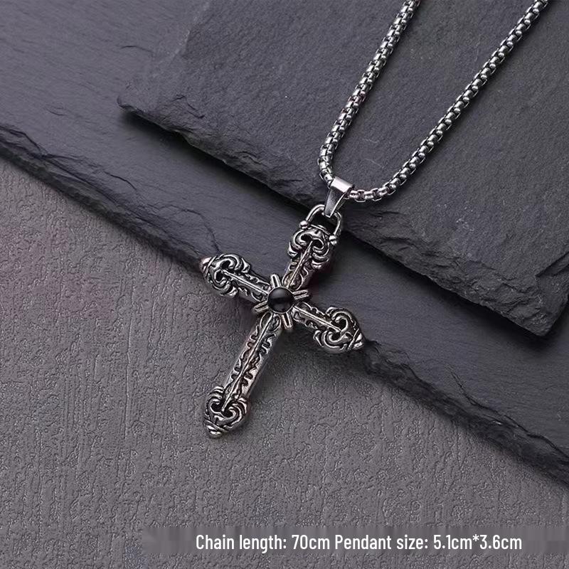 European-American Trendy Cross Necklace: Titanium Steel Hip Hop Pendant, Unisex Sweater Chain for Students.