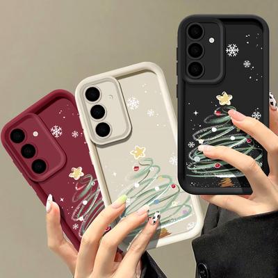 Christmas Tree Print Cover For Samsung S25 Ultra S24 FE S23 S22 A56 A36 A16 A15 A55 A35 TPU Soft Matte Shockproof Phone Case