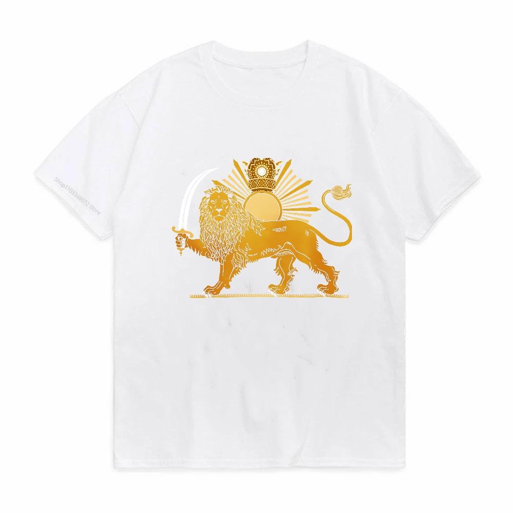 Regal Persian Golden Lion With Sun Crown And Scimitar Majestic Heritage Graphic T Shirt Summer Crew Neck Short Sleeve Tees S