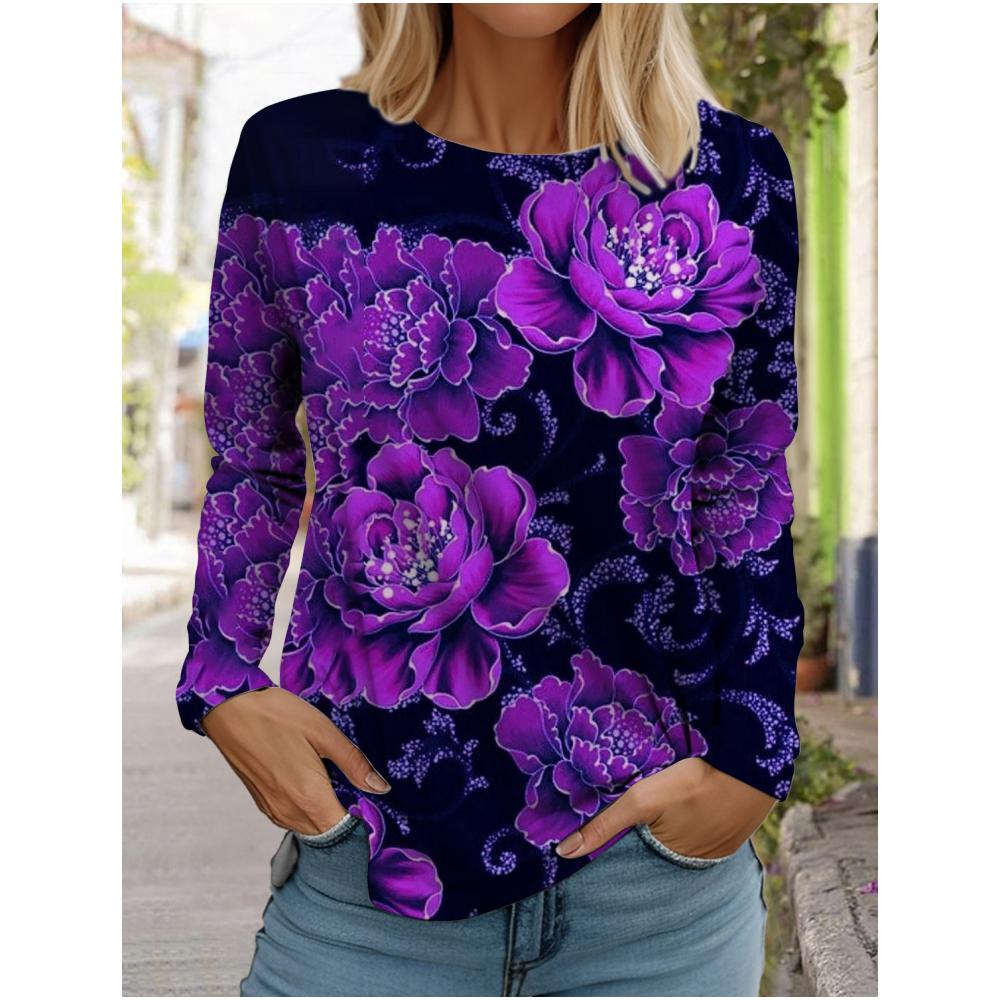 

Новая женская футболка с 3D цветочным узором, футболки для женщин, осенний топ с круглым вырезом в стиле Харадзюку, топ с длинными рукавами, женская мода, уличная одежда большого размера