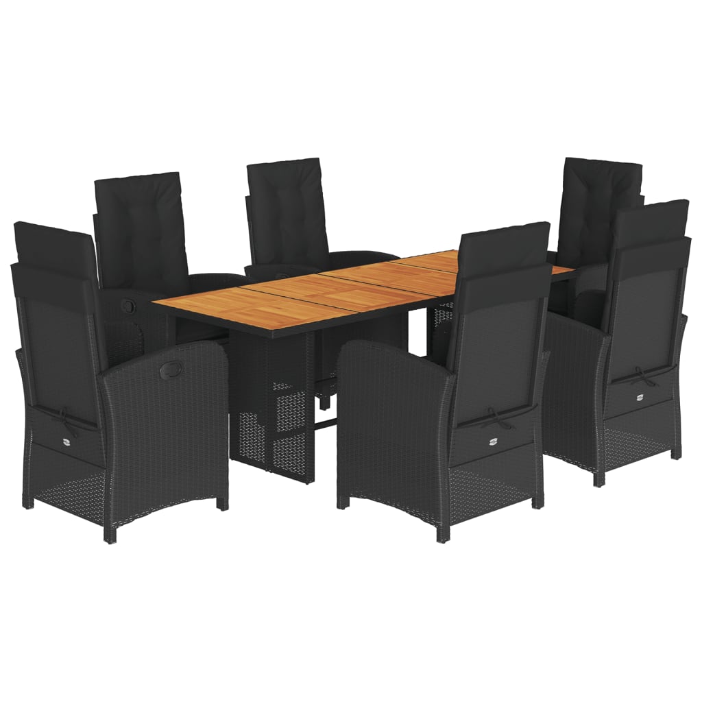 7 Piece Outdoor Dining Set with Cushions Black Poly Rattan