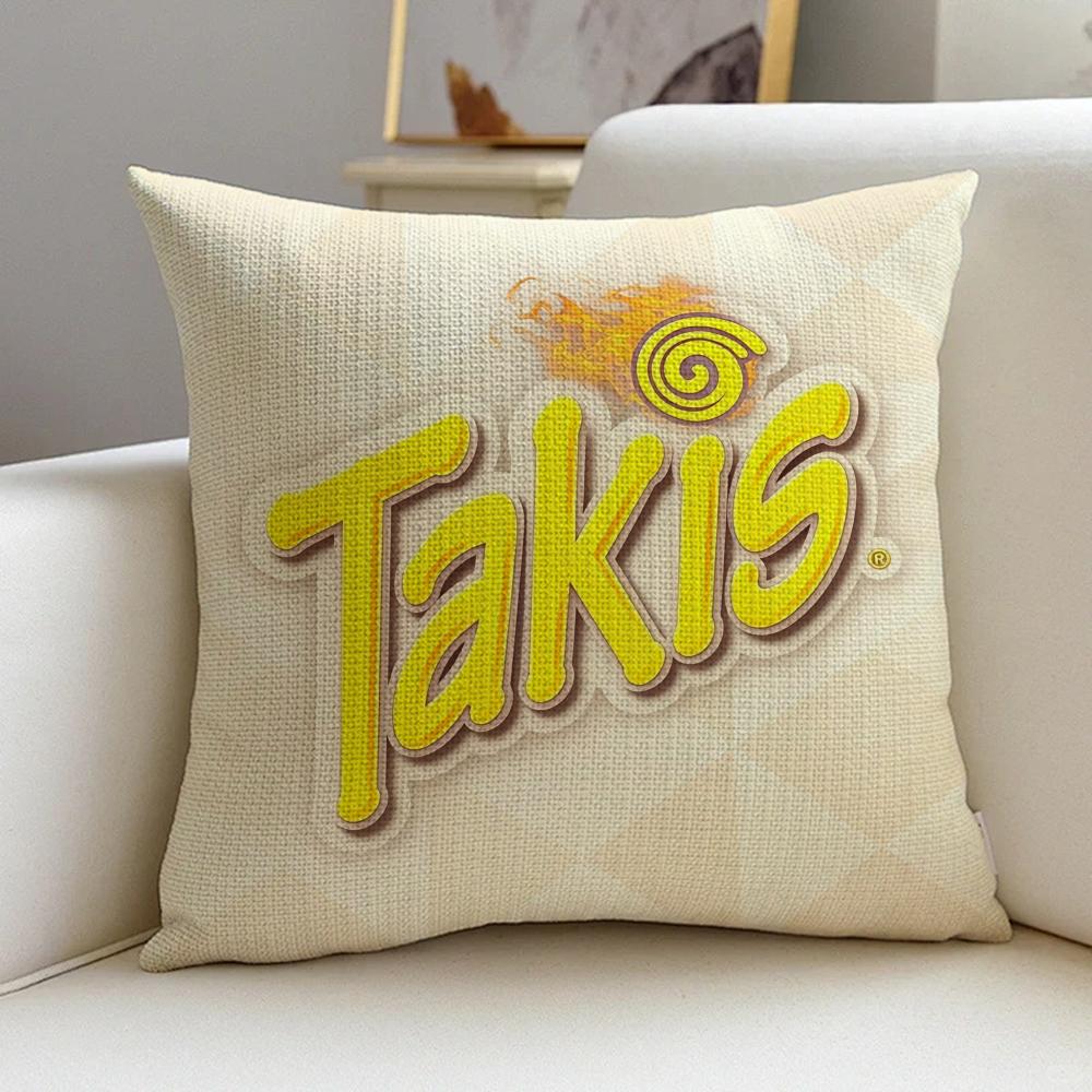 Housse de coussin Motifs Chips Takis Chilii 1P, Ensemble de taies d'oreiller en lin naturel, Décoration tout-en-un pour canapé, chambre à coucher et chaise