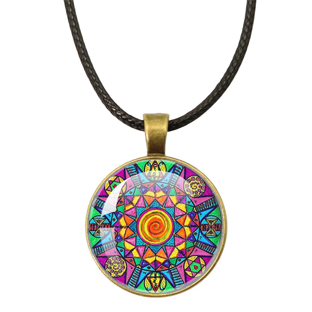 Klassische Lebensblume Seilkette Glasanhänger Halsketten Mandala Elegante und komplexe Muster Halsketten Damen Cabochon Schmuck