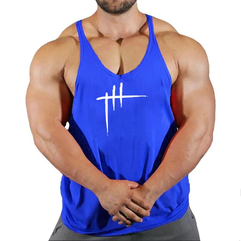 

Летняя майка для спортзала с Y-образной спинкой, мужская хлопковая одежда, рубашка без рукавов для бодибилдинга, жилет для бега, майки для мышц, тренировочная майка XXL синий