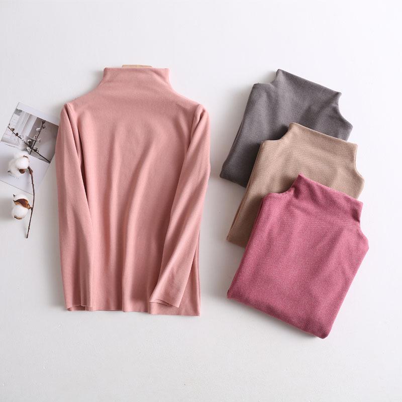 Dětské bezešvé kationtové německé sametové hřejivé tričko - střední límec, elastické, podzimní/zimní styl pro chlapce a dívky