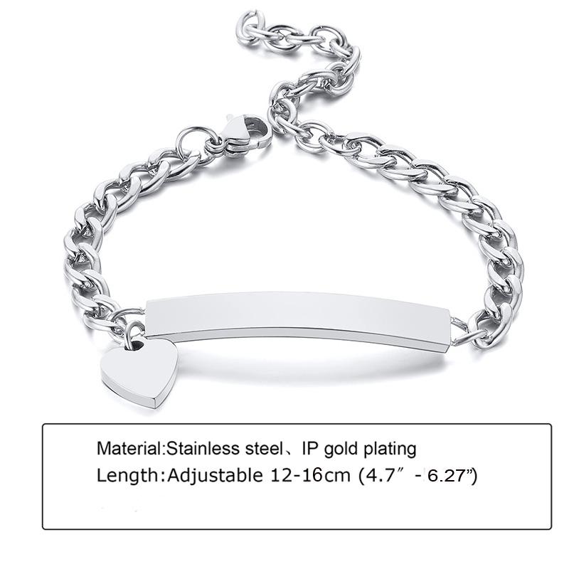Custom Personalized Name ID Bracelet Gilrs Boy Gifts, Stainless Steel Curb Chain Link Crown Bracelet Not Allergic