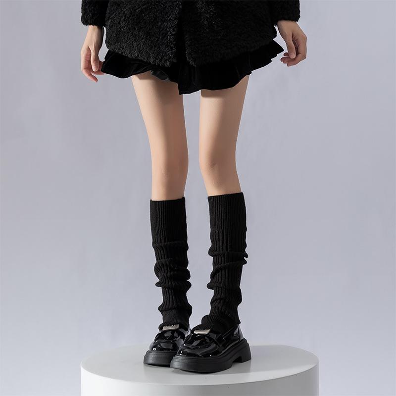 Socks Cover Warm Cashmere Stepping Socks Cover Y2K Knitted Long Tube Stack Gray Thickened Calf Socks