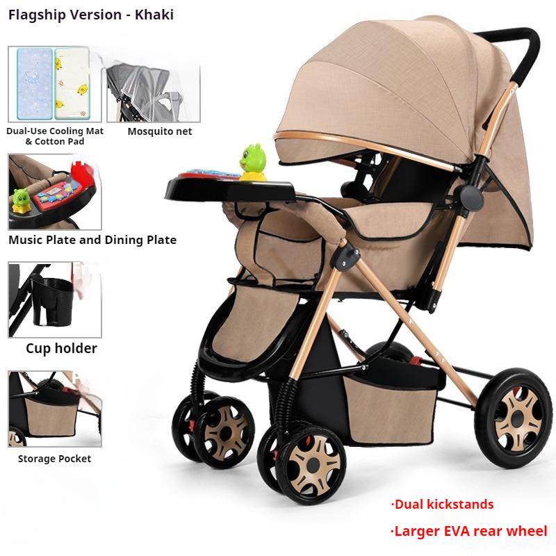 Two-way Stroller Can Sit and Lie Down, Folding Light Stroller, High Landscape 0-3 Years Old Stroller