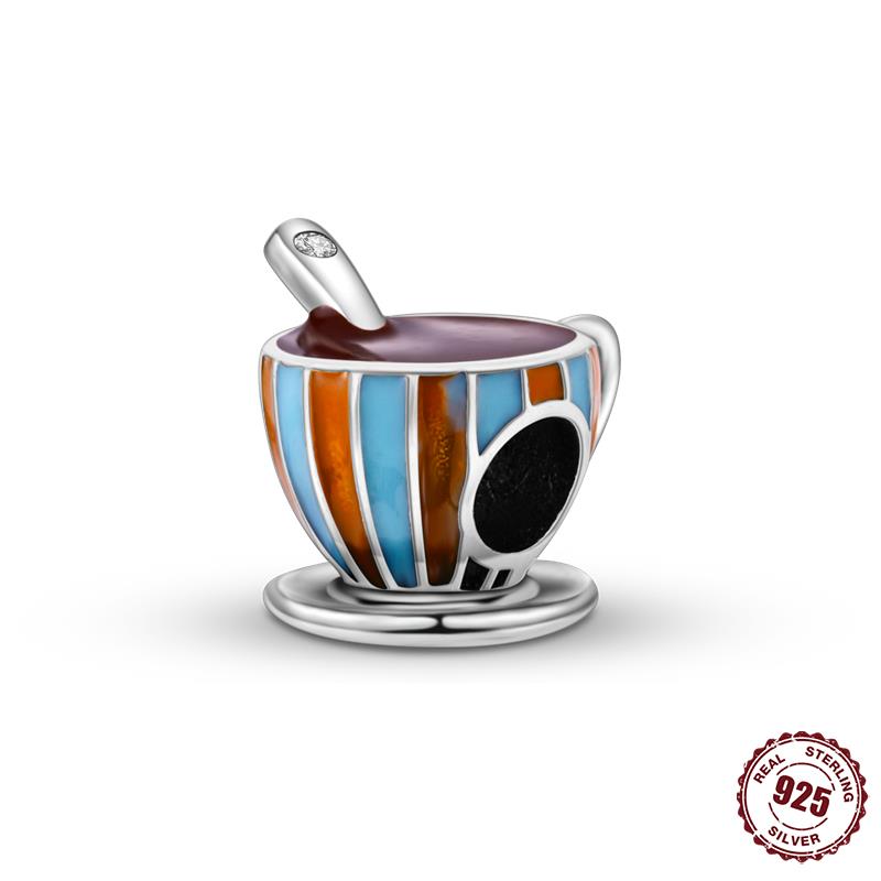 High Quality Copper Teacup Coffee Pendant Beads Fit Original Fine Bracelets Charms Diy Women Jewelry Making