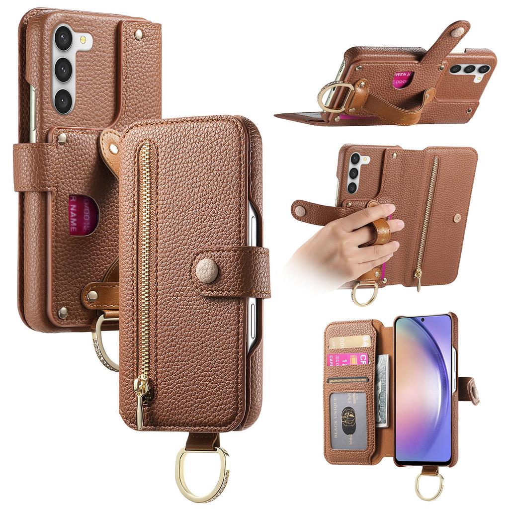 For Samsung Galaxy S23+ Case RFID Blocking Zipper Wallet PU Leather Mobile Cover