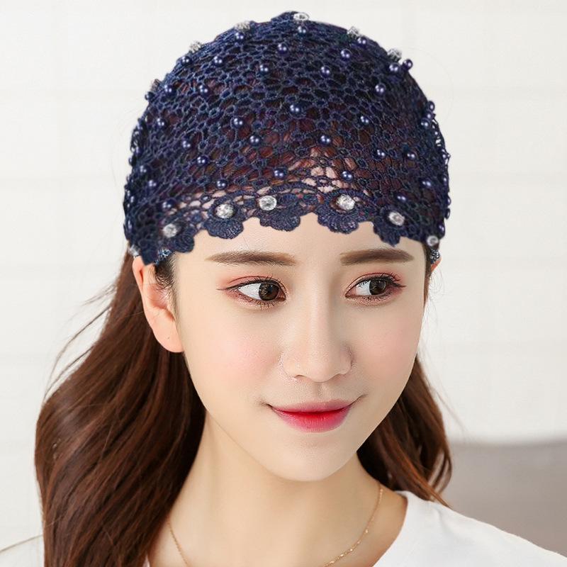Beaded Headband: Women's Hollow Breathable Lace Wide-Brim Headscarf & Forehead Protector Hair Tie.