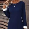 Women Elegant Pullover Dress Striped Print O Neck Long Sleeve Casual Dress Spring Autumn Mini Dress Slim Fit Dress