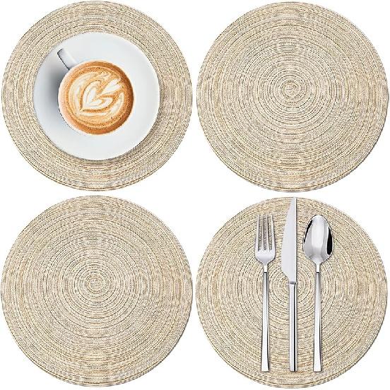 7 Inch Round Braided Placemats Set of 4,Coffee Mat,Table Mats,Washable Heat Resistant Cotton Polyester Circle Place Mats for Kitchen Dinner Party