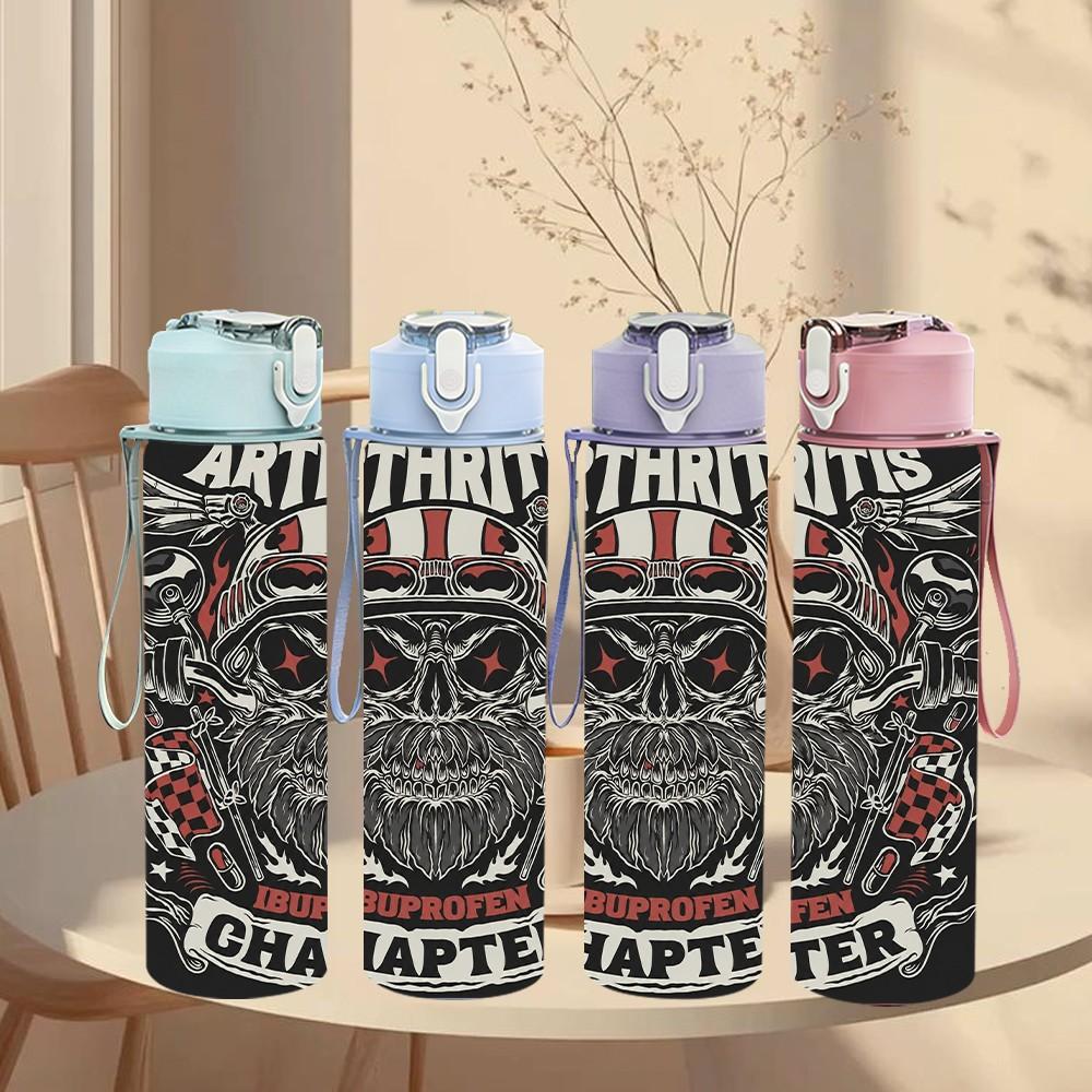 1PC Black Skull Badge 750ml sports water bottle leakproof straw lid outdoor office home