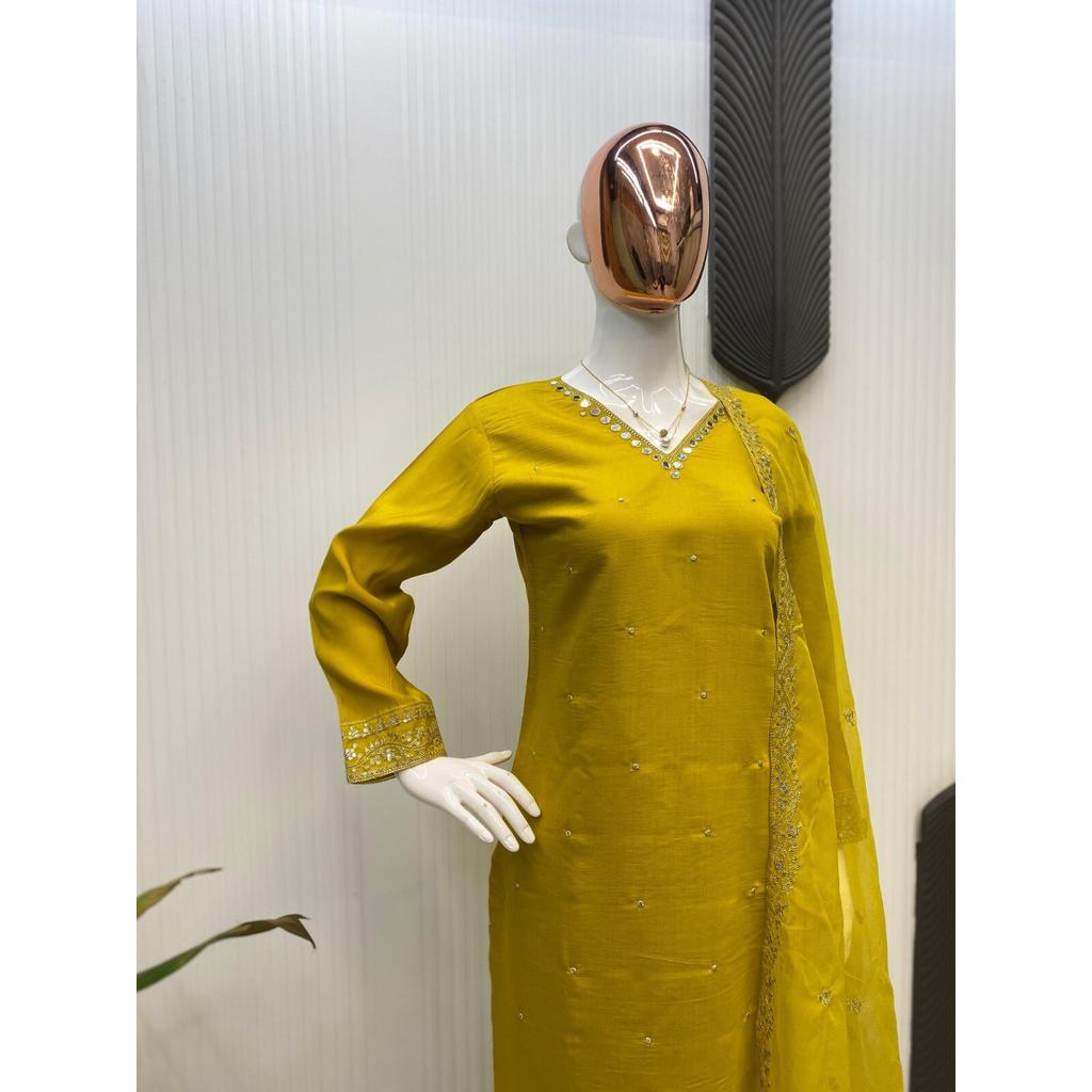 Women Bollywood Top Tunic Kurti Pant Dupatta Set Indian Party Wear Salwar Suit VF-20240