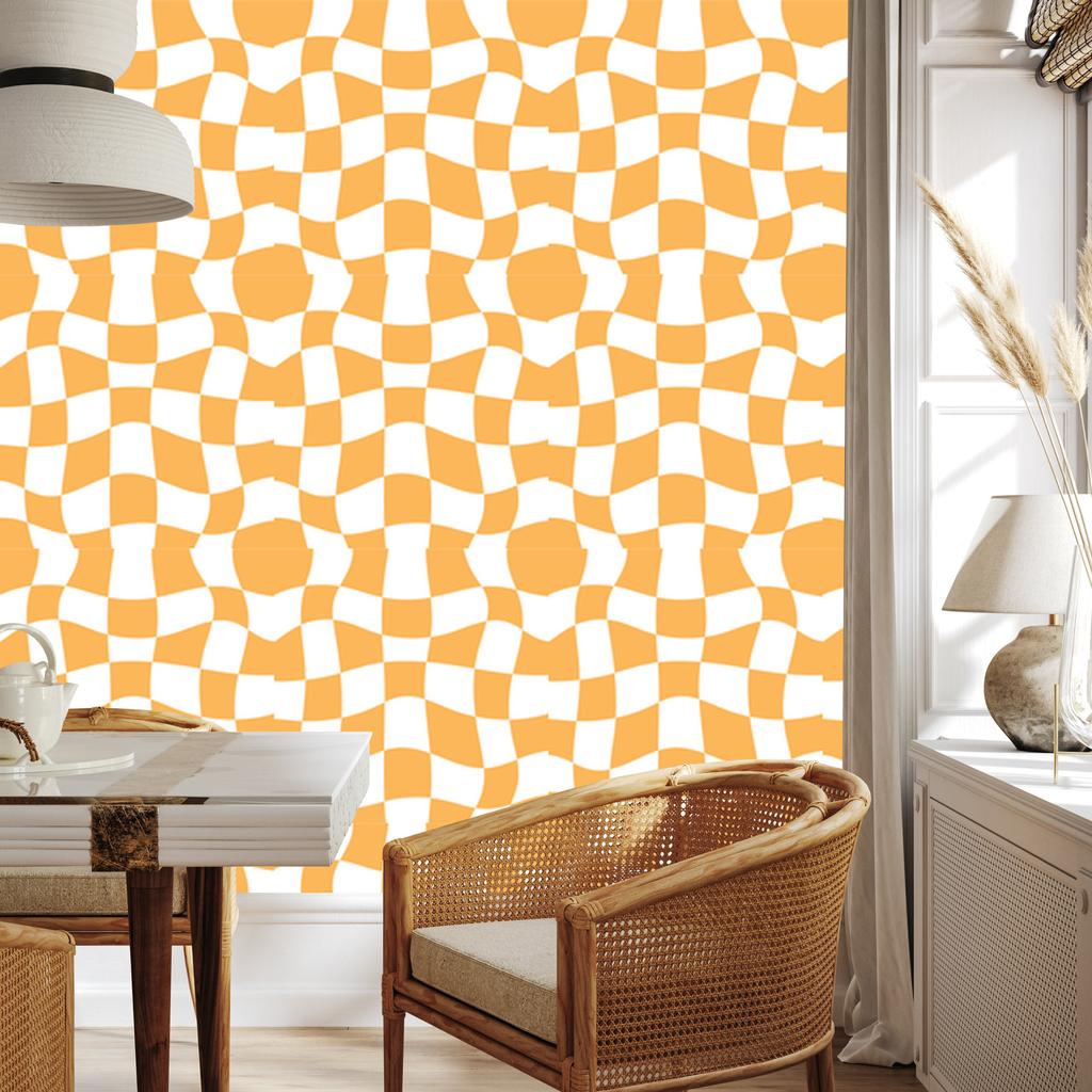 Casual Checkerboard Wallpaper White and Gold for Living Room and Bedroom 50x1000
