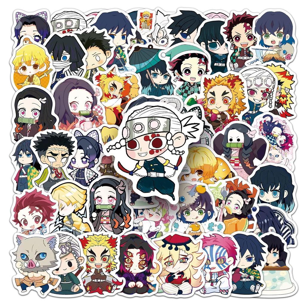 High Quality Demon Slayer Chibi Stickers 50 Pcs Q Version Anime Decals For Notebook Journal Scrapbook Gu Ka Laptop Decoration For Anime Fans