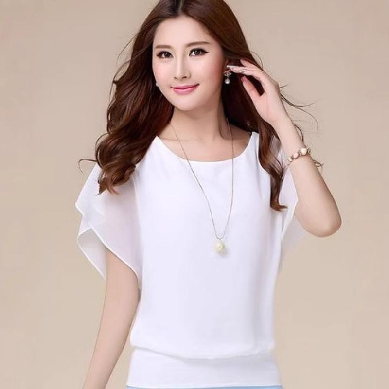 Spring and summer new plus-size women's fat mm summer bat shirt short-sleeved women's T-shirt loose slimming chiffon shirt top for women