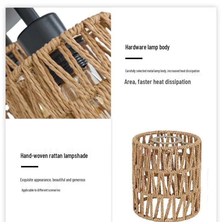 American Style Hand-Woven Faux Rattan Pendant Ceiling Light for Restaurants, Bars, and Bedrooms
