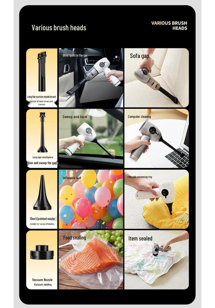 Wireless Handheld Car Vacuum Cleaner with Digital Display and LED Light - All-in-One Rechargeable Blower and Duster.