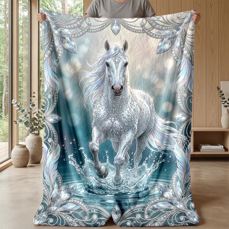 Ethereal Horse In Motion Theme Blanket Lightweight Warm Flannel Blanket Decorative Throw Blanket for Home Decoration