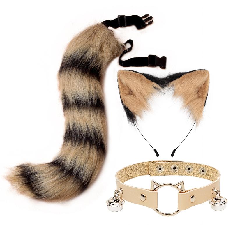 Fluffy for CAT Ears Hair Hoop Bell Leather Collar Animal Tail Set Cosplay Costum Drop Shipping