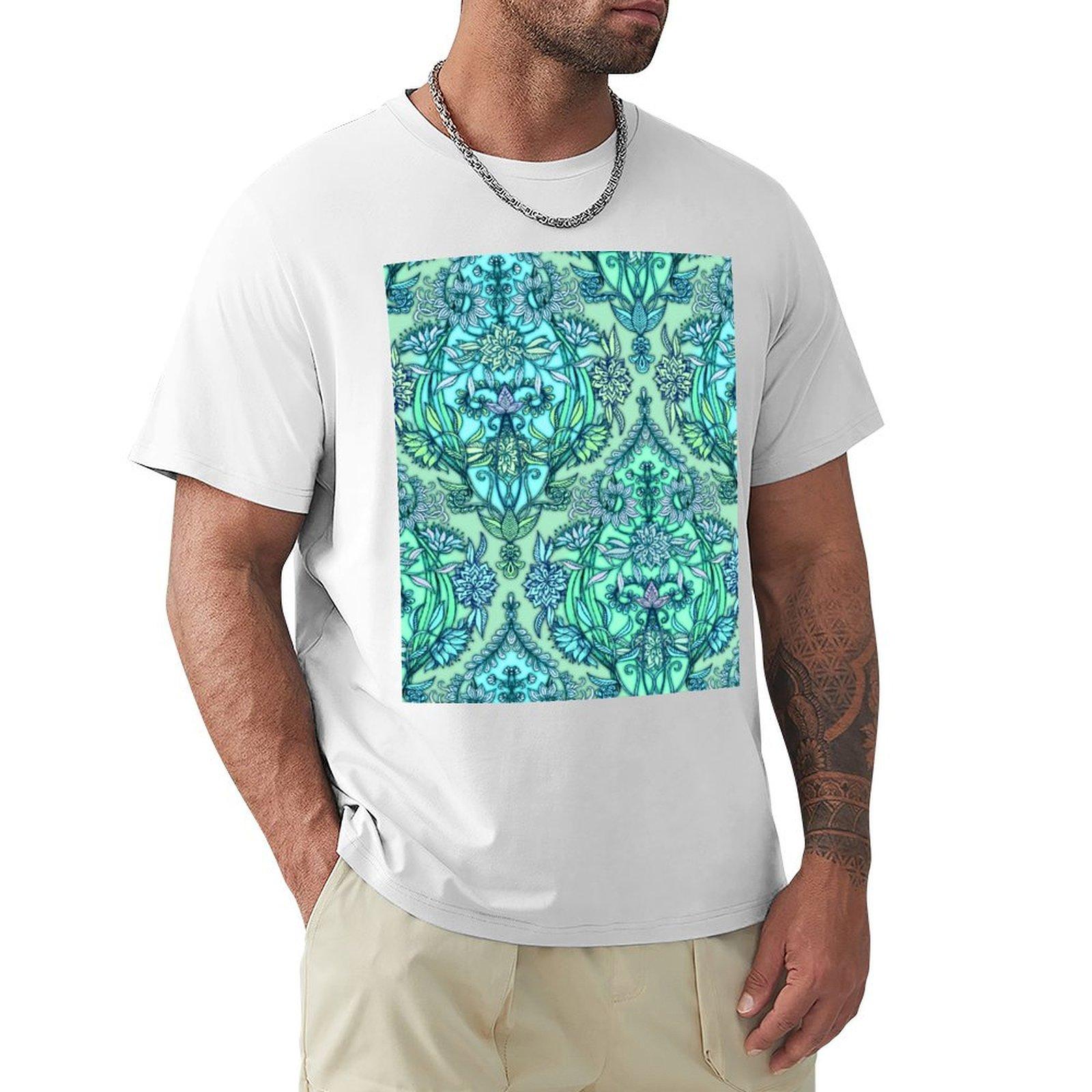 Botanical Moroccan Doodle Pattern in Mint Green Lilac  Aqua TShirt blacks graphics topping black t shirts for men S