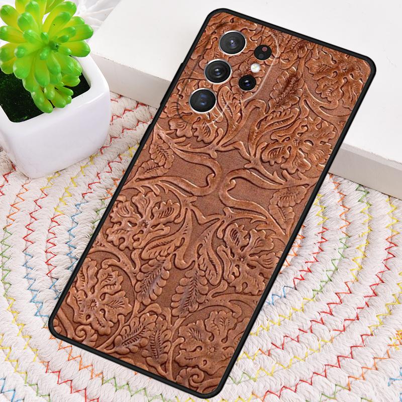 Brown Tooled Leather Pattern Phone Case for Samsung Galaxy note 10 pro S26 Ultra S23 S24 FE S25 S21 S22 PLUS shockproof Cove