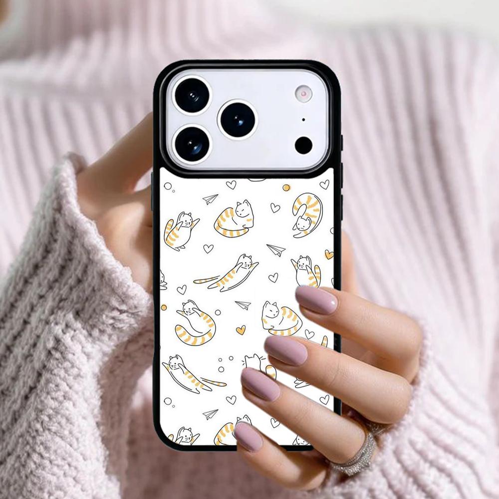 Cute Cat Pattern Phone Case For Apple iPhone 17 Air 16E 15 14 Plus 13 12 11 Pro Max Mini Funda Cover