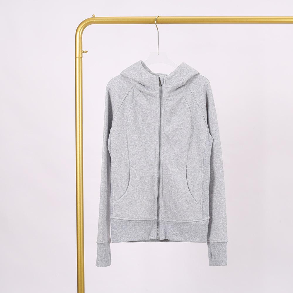LULU Embossed Slim Fit Full Zip Fleece Hoodie - Gold Logo & Zipper, Casual Yoga Wear.