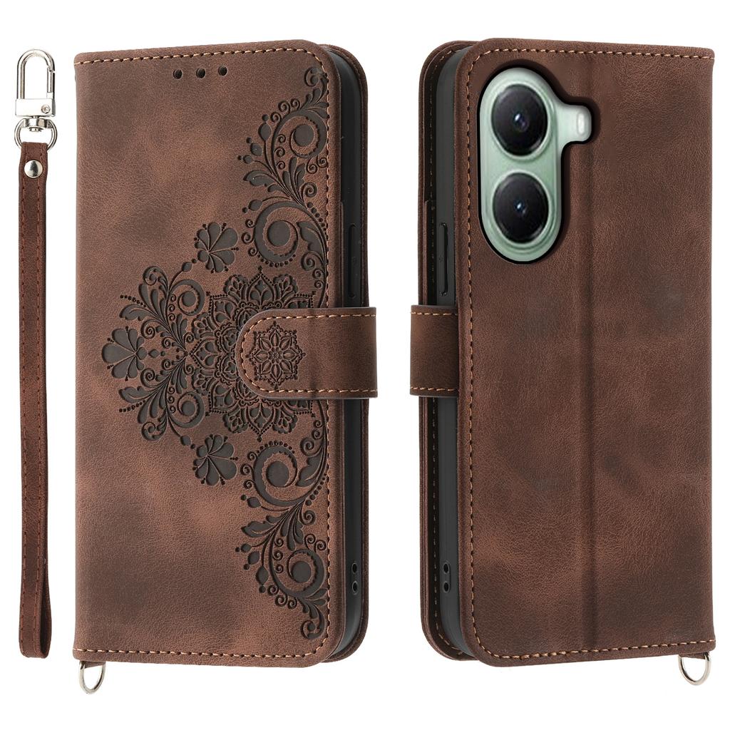 For Xiaomi Poco X7 Pro 5G/Redmi Turbo 4 5G Case Flower Pattern PU Leather Wallet Phone Cover with Strap