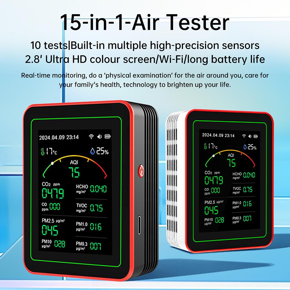 New Smart Air Quality Monitor CO2 CO TVOC HCHO PM Meter Digital Temperature Humidity Tester Home Air Detector