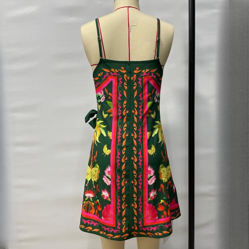 Vestido Sexy de Tirantes sin Mangas con Estampado Tropical de Verano para Mujer Vestidos Casuales Elegantes con Cordones de Cintura Alta Moda Mujer Vintage Ajustado Vestido Corto 25912