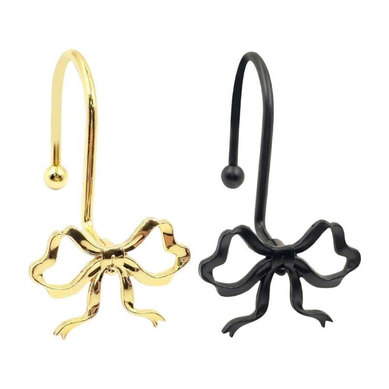 Stylish Bowknot Design Metal Bathroom Curtain Hook with Roller Beads and Rustproof Coating for Glidings