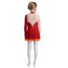 Girls Sparkle Rhinestones Figure Skating Costume Color Block Mesh Patchwork Long Sleeve Keyhole Back Dance Dress