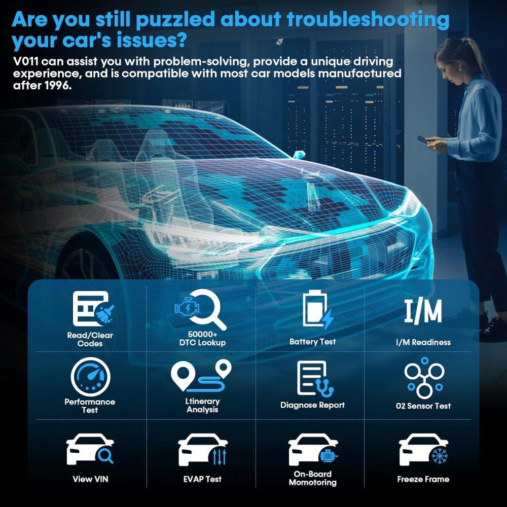 Bluetooth OBD2 skener APP pre auto: Bezdrôtový jednoduchý setup 1S Automatické pripojenie k telefónu - Čítačka chybových kódov motora vozidla s funkciou vymazania/resetovania Diagnostický nástroj