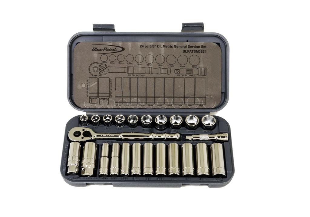 Blue-Point 3/8" Ratchet Set/Snap-on Group Flank-Drive, 9.5 Sq. bolts/BLPATSM3824