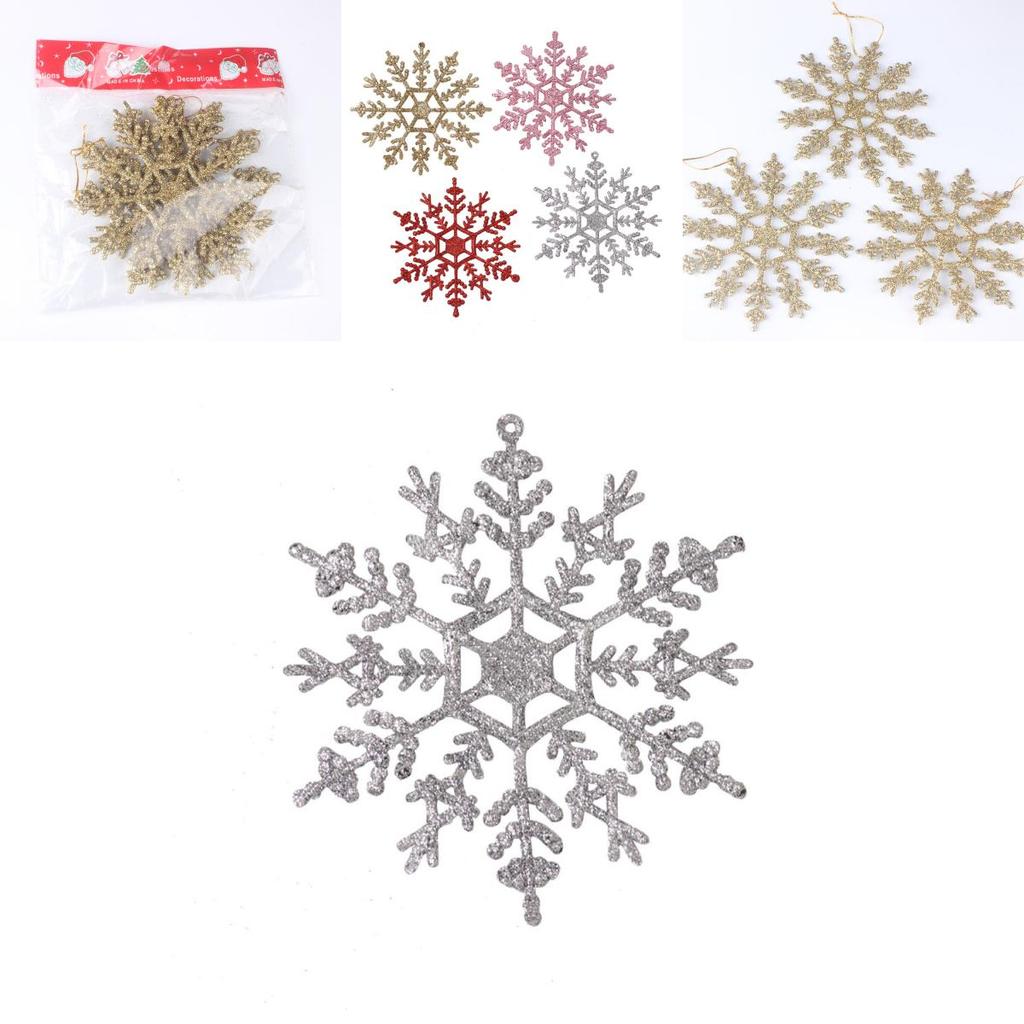 Charmants Ornements Flocon de Neige en Plastique 12 cm Pour Décorations d'Arbre de Noël en Or Rouge Argent Rose et Blanc