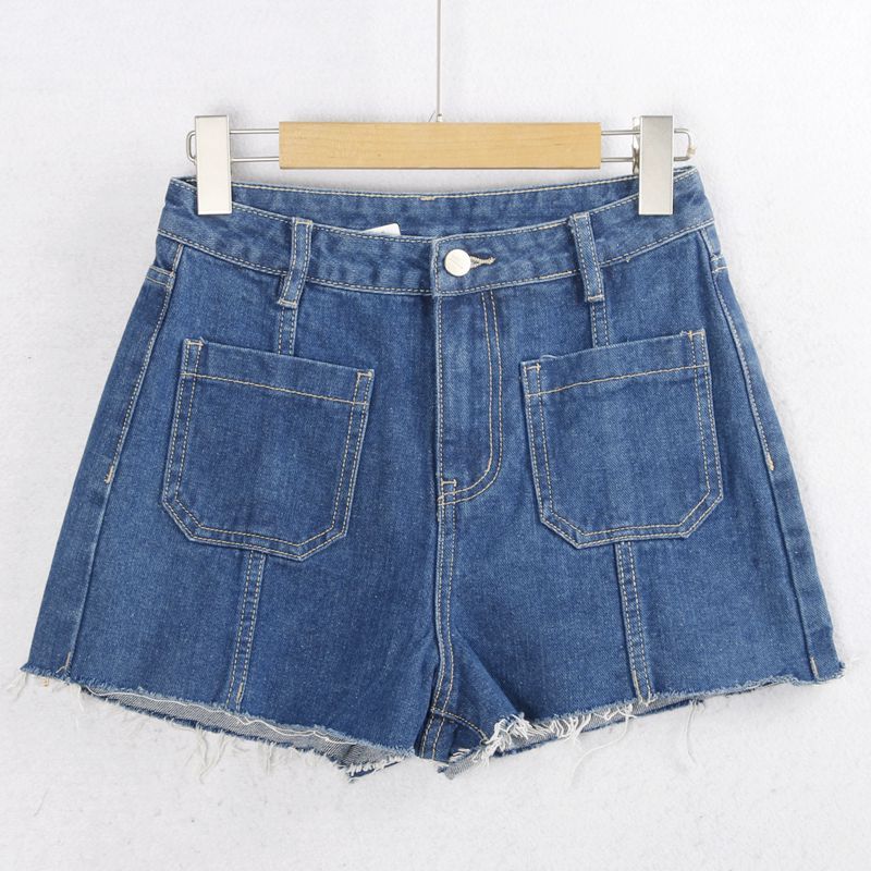 

1156 Demin shorts Cotton Summer High Waist Fashion Frayed Washed Faded Slimming Wide Leg Jeans Pants women Denim Blue S