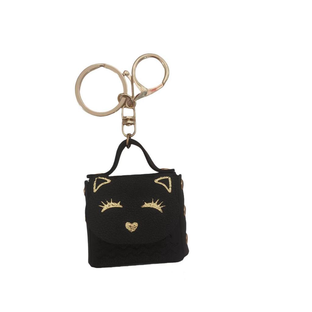 Cross PU Leather Cat Coin Purse Mini Keychain Pendant