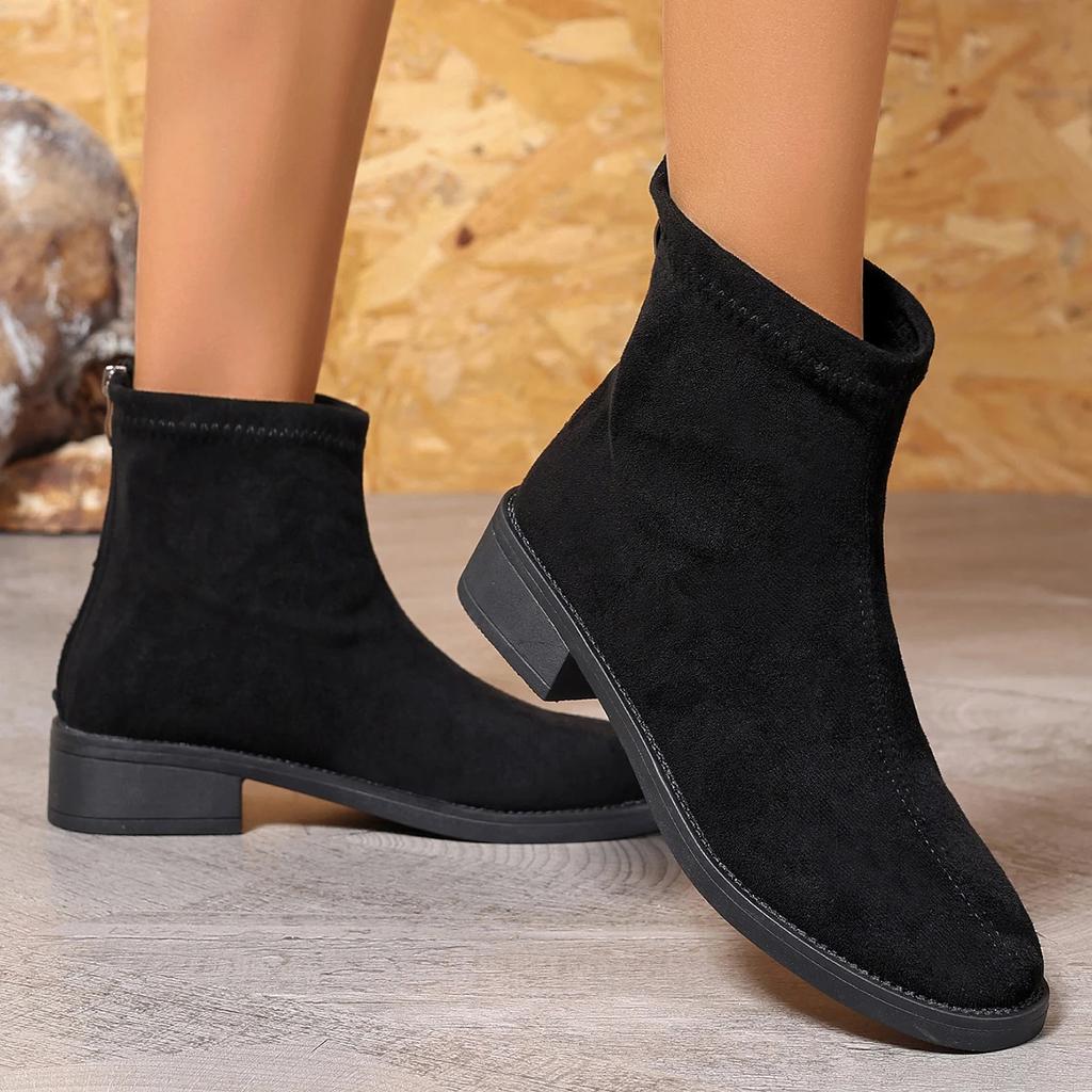 Skor för kvinnor Nya Eleganta Retro Damstövlar Höst Vinter Hög Kvalitet Ankelstövlar Mode Dragkedja Moderna Stövlar Botas De Mujer