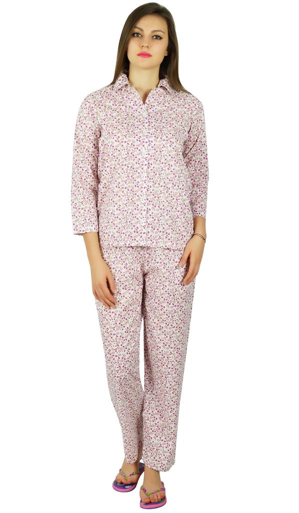 Bimba Womens Cotton Night Wear Printed Pajama Set Full Sleeve Shirt with