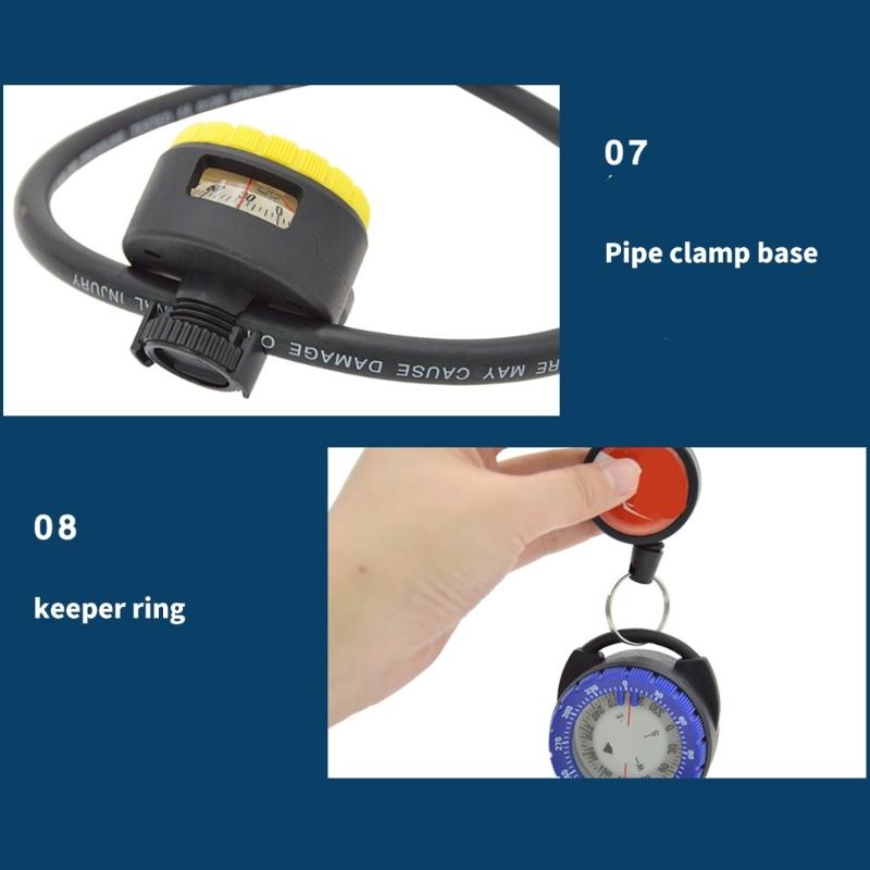 Regulable Pipe Clamp Watertight Compasses Water Sport Swimming Glowing Compasses Underwater Diving Compasses Outdoor