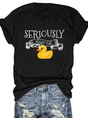 Women'S Casual Crew Neck T-Shirt Polyester Knit Fabric Regular Length with Duck Graphic and Letter Print Animal Pattern