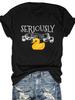 Women'S Casual Crew Neck T-Shirt Polyester Knit Fabric Regular Length with Duck Graphic and Letter Print Animal Pattern